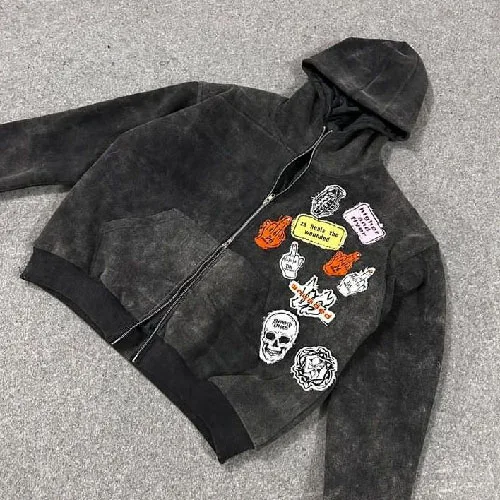 acid wash hoodies manufacturer zip pullover zippers